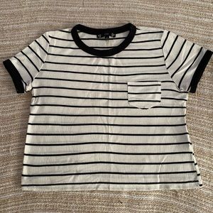 Iris Black and White Stripe Short Sleeve Crop Top